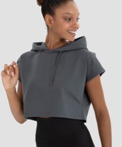 Γυναικείο Αθλητικό Φούτερ Κοντό Oversized Dark Grey