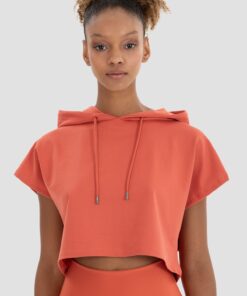 Γυναικείο Αθλητικό Φούτερ Κοντό Oversized Κεραμιδί