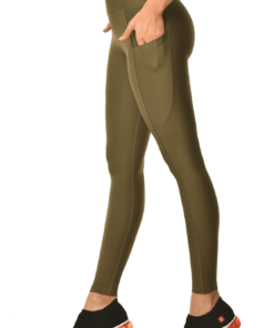 Γυναικείο ψηλόμεσο κολάν με τσέπη χακί