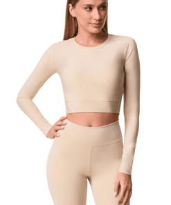 Γυναικείο Μακρυμάνικο Crop Top Εκρού